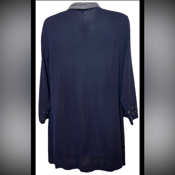 MISOOK Coat Long Full Zip Navy Blue Gray Collar Grommet Cardigan Sweater XL - Picture 2 of 9